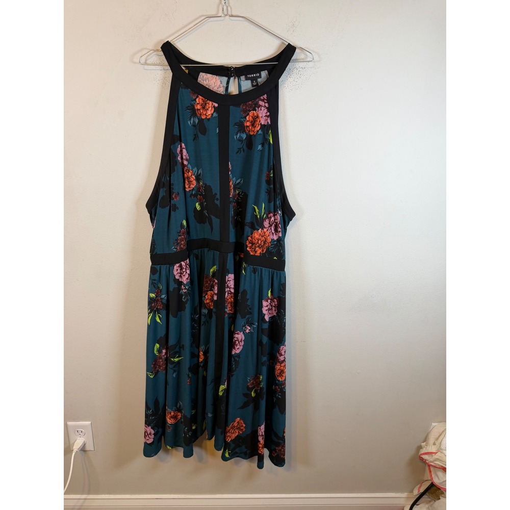 Torrid Women Halter Dress Floral Print Teal Size 4